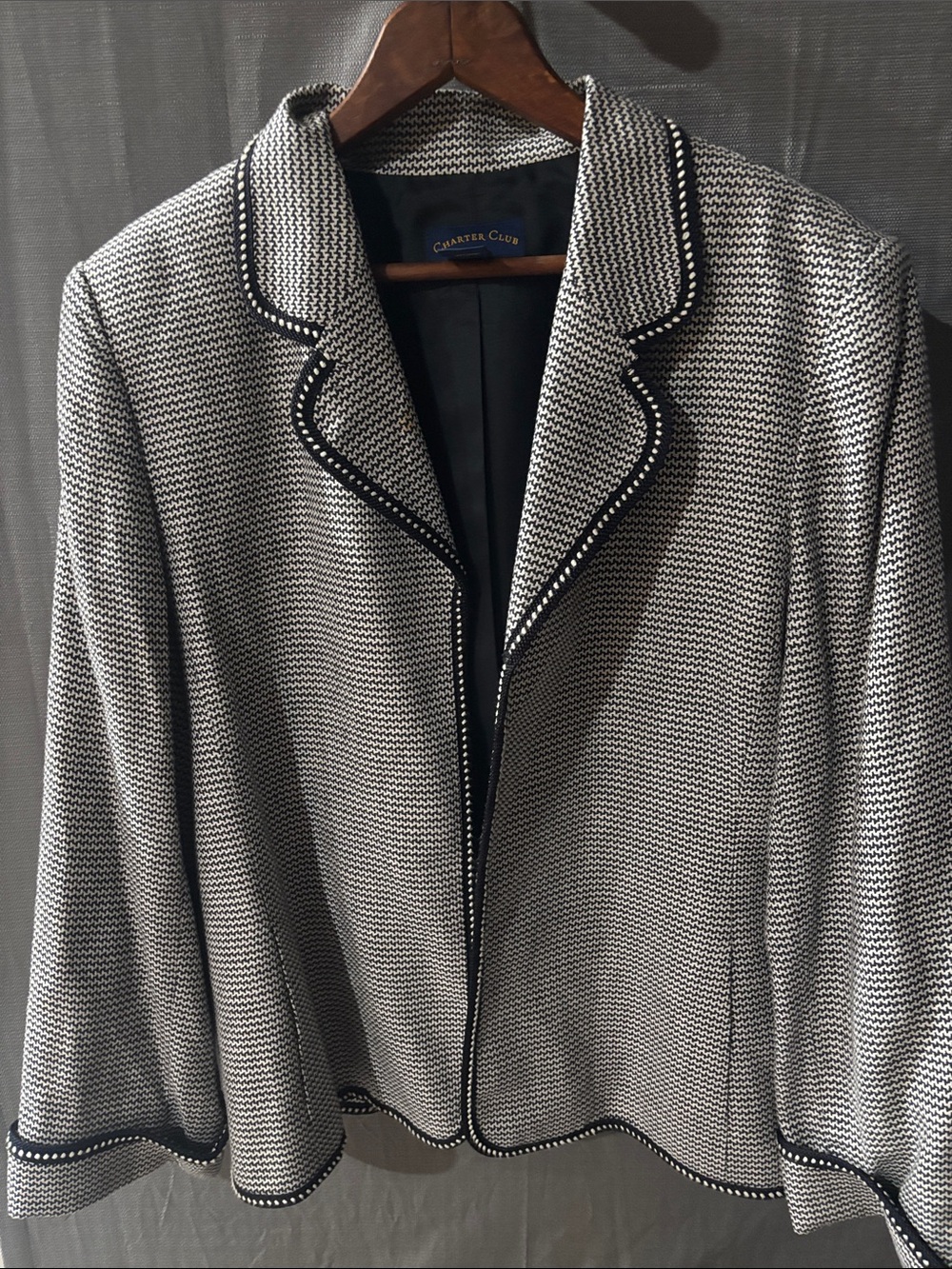 Charter Club Black & White Knit Open-Front Blazer